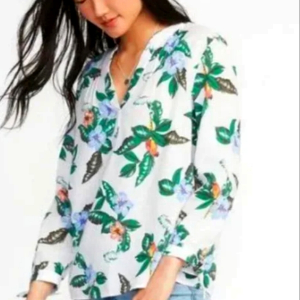 Old Navy Floral Blouse - White and Green